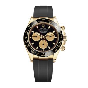 Fake Rolex Replica Watch Cosmograph Daytona 40mm Yellow Gold Black "Newman" Dial Oysterflex Rubber 116518LN