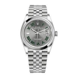 Fake Rolex Replica Watch Datejust 36 Stainless Steel Slate "Wimbledon" Dial Domed Bezel Roman Jubilee Bracelet 126200