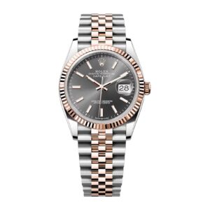 Fake Rolex Replica Watch Oyster Perpetual Datejust 36mm Rose Gold/Steel Slate Index Dial & Fluted Bezel Jubilee Bracelet 126231