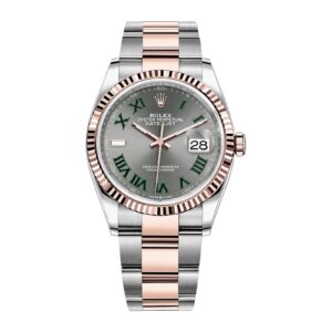 Fake Rolex Replica Watch Datejust 36 Rose Gold/Steel "Wimbledon" Slate Roman Dial & Fluted Bezel Oyster Bracelet 126231