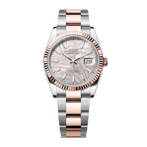Fake Rolex Replica Watch Datejust 36 Rose Gold/Steel Silver Palm Motif Dial Fluted Bezel Oyster Bracelet 126231