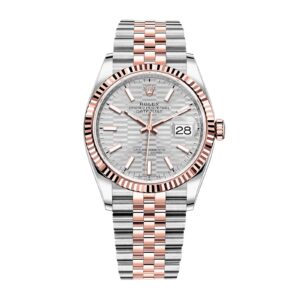Rolex Oyster Perpetual Datejust 36mm Rose Gold/Steel Silver Fluted Motif Dial Fluted Bezel Jubilee Bracelet 126231