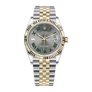 Fake Rolex Replica Watch Oyster Perpetual Datejust 36mm Yellow Gold/Steel "Wimbledon" Slate Roman Dial Fluted Bezel Jubilee Bracelet 126233
