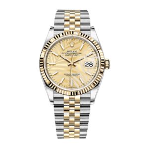 Fake Rolex Replica Watch Datejust 36 Yellow Gold/Steel Golden Palm Motif Index Dial Fluted Bezel Jubilee Bracelet 126233