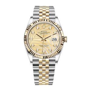 Fake Rolex Replica Watch Datejust 36 Yellow Gold/Steel Golden Palm Motif Diamond Dial & Fluted Bezel Jubilee Bracelet 126233