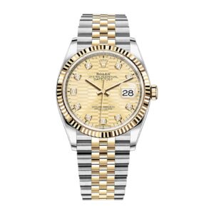 Fake Rolex Replica Watch Oyster Perpetual Datejust 36mm Yellow Gold/Steel Golden Fluted Motif Diamond Dial & Fluted Bezel Jubilee Bracelet 126233