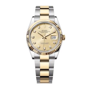 Fake Rolex Replica Watch Datejust 36 Yellow Gold/Steel Golden Fluted Motif Diamond Dial & Fluted Bezel Oyster Bracelet 126233
