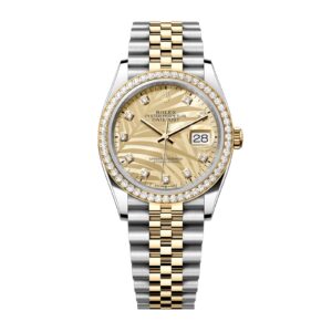 Fake Rolex Replica Watch Datejust 36 Yellow Gold/Steel Golden Palm Motif Diamond Dial & Diamond Bezel Jubilee Bracelet 126283RBR