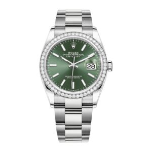 Fake Rolex Replica Watch Datejust 36 White Gold/Steel Mint Green Index Dial & Diamond Bezel Oyster Bracelet 126284RBR