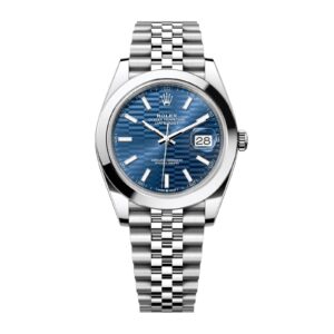 Fake Rolex Replica Watch Oyster Perpetual Datejust 41 Stainless Steel Blue Fluted Motif Index Dial Smooth Bezel Jubilee Bracelet 126300