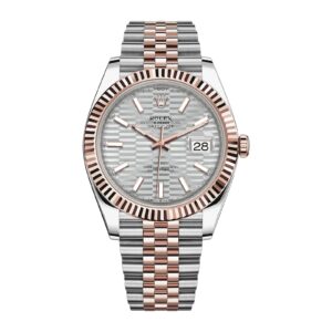 Fake Rolex Replica Watch Oyster Perpetual Datejust 41 Rose Gold/Steel Silver Fluted Motif Index Dial Fluted Bezel Jubilee Bracelet 126331
