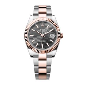 Fake Rolex Replica Watch Oyster Perpetual Datejust 41 Rose Gold/Steel Slate Fluted Motif Index Dial Fluted Bezel Oyster Bracelet 126331