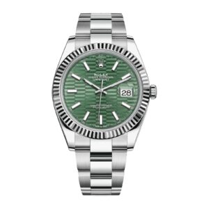 Rolex Datejust 41 White Gold/Steel Mint Green Fluted Motif Index Dial Fluted Bezel Oyster Bracelet 126334