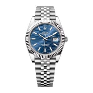 Fake Rolex Replica Watch Oyster Perpetual Datejust 41mm White Gold/Steel Blue Fluted Motif Index Dial Fluted Bezel Jubilee Bracelet M126334-0032