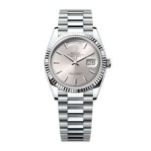 Fake Rolex Replica Watch Day-Date 36 President Platinum Silver Index Dial & Fluted Bezel 128236