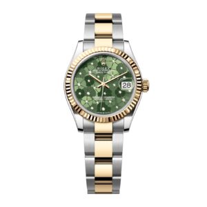 Fake Rolex Replica Watch Datejust 31 Yellow Gold/Steel Olive Green Floral Motif Diamond Dial & Fluted Bezel Oyster Bracelet