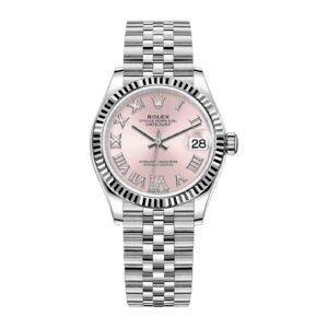 Fake Rolex Replica Watch Datejust 31 White Gold/Steel Pink Roman Diamond VI Dial & Fluted Bezel Jubilee Bracelet 278274