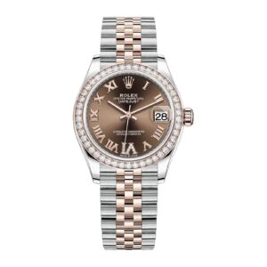 Fake Rolex Replica Watch Oyster Perpetual Lady-Datejust 31 Rose Gold/Steel Chocolate Diamond Dial & Diamond Bezel Jubilee Bracelet M278381RBR-0006