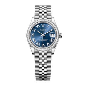 Fake Rolex Replica Watch Oyster Perpetual Datejust 31mm White Gold/Steel Bright Blue Roman Dial & Diamond Bezel Jubilee Bracelet 278384RBR