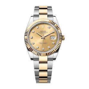 Fake Rolex Replica Watch Datejust 41 Yellow Gold/Steel Champagne Diamond Dial Fluted Bezel Oyster Bracelet 126333