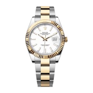 Best Fake Rolex Replica Watch Datejust 41 Yellow Gold/Steel White Index Dial Fluted Bezel Oyster Bracelet 126333