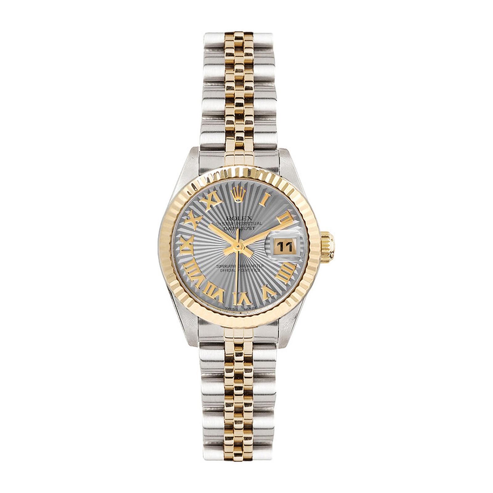 Fake Rolex Replica watches Women's Datejust Two Tone Fluted Factory Silver Sunbeam Roman