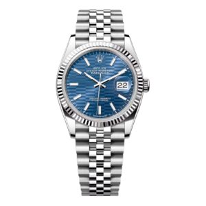 Fake Rolex Replica watches Oyster Perpertual 36mm Datejust White Gold/Steel Blue Fluted Motif Dial Fluted Bezel Jubilee Bracelet 126234