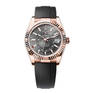 Rolex Sky-Dweller Rose Gold Dark Rhodium Index Dial Oysterflex Rubber Strap m326235-0006 Noob Factory