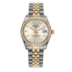Rolex New Style Datejust Midsize Two Tone Factory Diamond Bezel & Silver Diamond Dial on Jubilee Bracelet m178383-0052