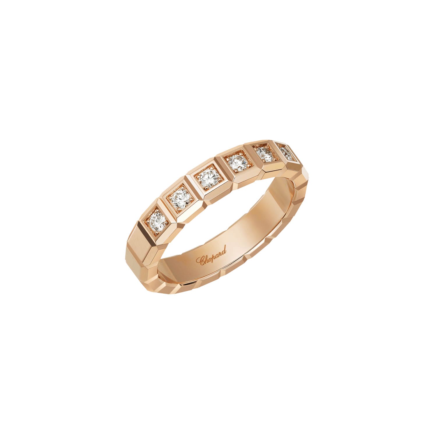 Ice Cube Chopard Fake Diamond Rings Ethical Rose Gold Half-Set Diamonds