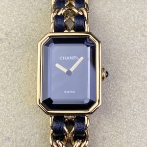 Fake Chanel Replica Watch Première Édition Originale Steel coated with yellow gold and black leather black-lacquered dial H6951