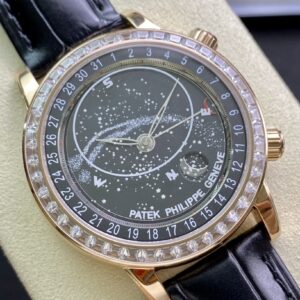 Fake Patek Philippe Replica Watch Grand Complications Celestial Moon Age Rose Gold Black Sky Chart Dial 44mm Diamond Bezel 6104R-001 PPF