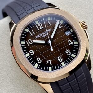 Fake Patek Philippe Replica Watch Aquanaut Date Sweep Seconds Rose Gold Brown Dial 5167R-001 3KF