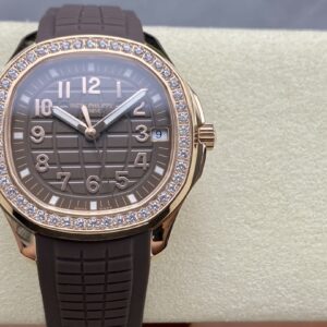 Fake Patek Philippe Replica Watch Aquanaut Luce Rose Gold Taupe Grey-Brown Dial Diamond Bezel 5268/200R-010 GRF