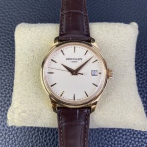 Fake Patek Philippe Replica Watch Calatrava Date Sweep Seconds Yellow Gold Ivory Dial 5227J-001 3KF