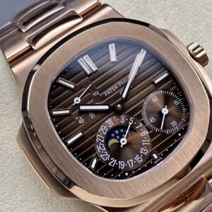 Fake Patek Philippe Replica Watch Nautilus Moon Phases Rose Gold Brown Black Dial 5712/1R-001 GRF