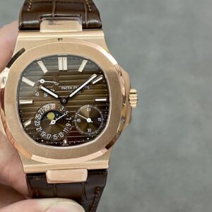 Fake Patek Philippe Replica Watch Nautilus Moon Phases Rose Gold Black Brown Dial 5712R-001 GRF