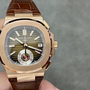 Fake Patek Philippe Replica Watch Nautilus Flyback Chronograph Date Rose Gold Black Brown Dial 5980R-001 3KF