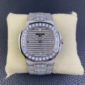 Fake diamond watch Patek Philippe Replica Nautilus Date Sweep Seconds White Gold/Diamonds Dial & Bezel 5719/10G-010 TWF
