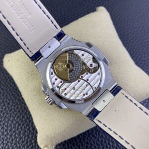Fake Patek Philippe Replica Watch 5724G-001 Nautilus 40mm Black-Blue Baguette Diamond Bezel Moon Phase Date White Gold Leather Automatic