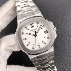 Fake Patek Philippe Replica Watch Nautilus Date Sweep Seconds Stainless Steel White Dial 5711/1A-011 3KF
