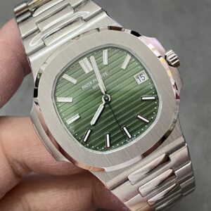 Fake Patek Philippe Replica Watch Nautilus Date Sweep Seconds Stainless Steel Green Dial 5711/1A-014 3KF
