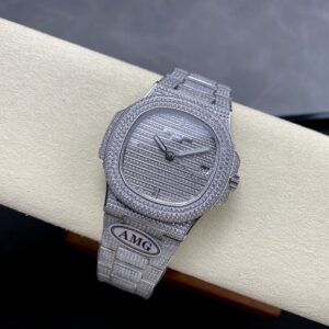 Fake Diamond Watch Patek Philippe Replica 5719/1G-001 Nautilus 40mm White Gold Diamond Pave White Gold Diamond Set Automatic