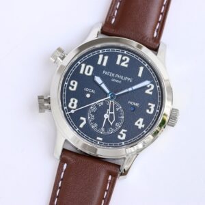 Fake Patek Philippe Replica Watch Complications Calatrava Pilot Travel Time White Gold Blue Dial