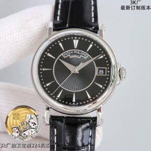 Fake Patek Philippe Replica Watch Calatrava Sweep Seconds White Gold Black Dial 5153G-001 3KF