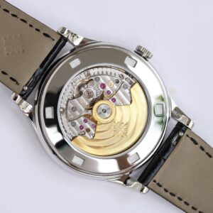 Fake Patek Philippe Replica Watch Calatrava Sweep Seconds White Gold 38mm Black Diamond Dial Leather 5297G-001