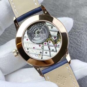 Fake Patek Philippe Replica Watch Complications Calatrava 24-Hour Display Travel Time Rose Gold Blue Dial 5224R-001 GRF
