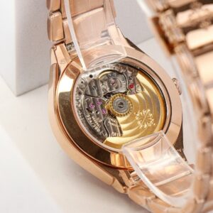 Fake Diamond Watch Replica Patek Philippe Twenty~4 Ladies Rose Gold/Diamonds Brown Dial 7300/1201R-010