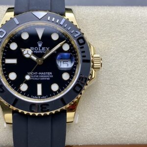 Fake Rolex Replica Watch Oyster Perpetual Yacht-Master 42mm Yellow Gold Wrapped Black Dial & Matte Black Oysterflex Strap 226658 IPK