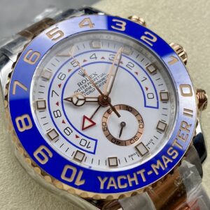 Fake Rolex Replica watch Yacht-Master II Rose Gold/Steel 44mm White "Mercedes Hands" 116681 KF